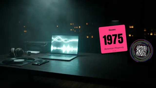 Hitify-Musikkarten, Laptop und Drucker auf einem dunklen Schreibtisch: Erstelle Dein Eigenes Musikspiel Aus Deinen Spotify-Playlists