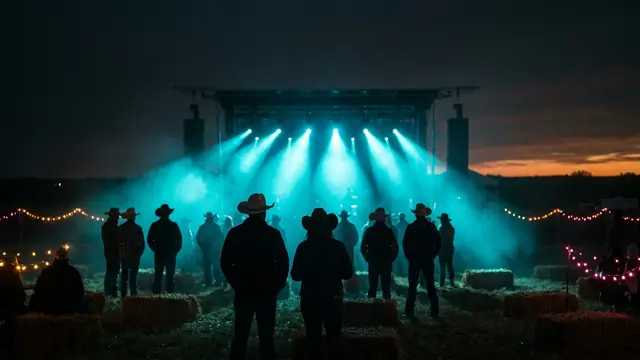 Festivalbühne bei Nacht: Erstelle dein eigenes Hangtime Music Festival Musikquiz-Paket (Hitster-Style) mit Hitify