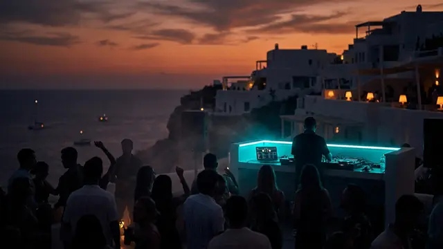 Festivalbühne bei Nacht: Erstell dein eigenes Ibiza Closing Season Musikquiz-Pack (Hitster-Style) mit Hitify