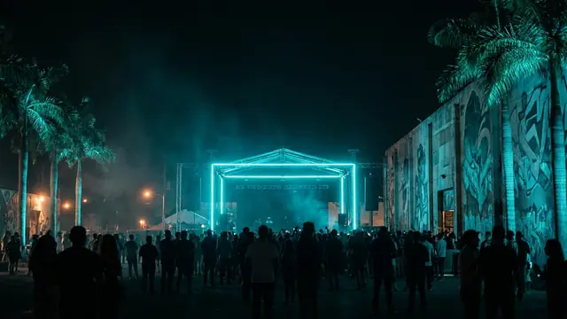 Festivalbühne bei Nacht: Erstelle dein eigenes III Points Musikquiz-Paket (Hitster-Style) mit Hitify