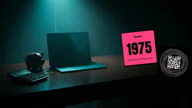 Hitify-Musikkarten, Laptop und Drucker auf einem dunklen Schreibtisch: Lohnt Sich ein DIY-Spiel im Hitster-Stil? Selbermachen vs. das Spiel Kaufen