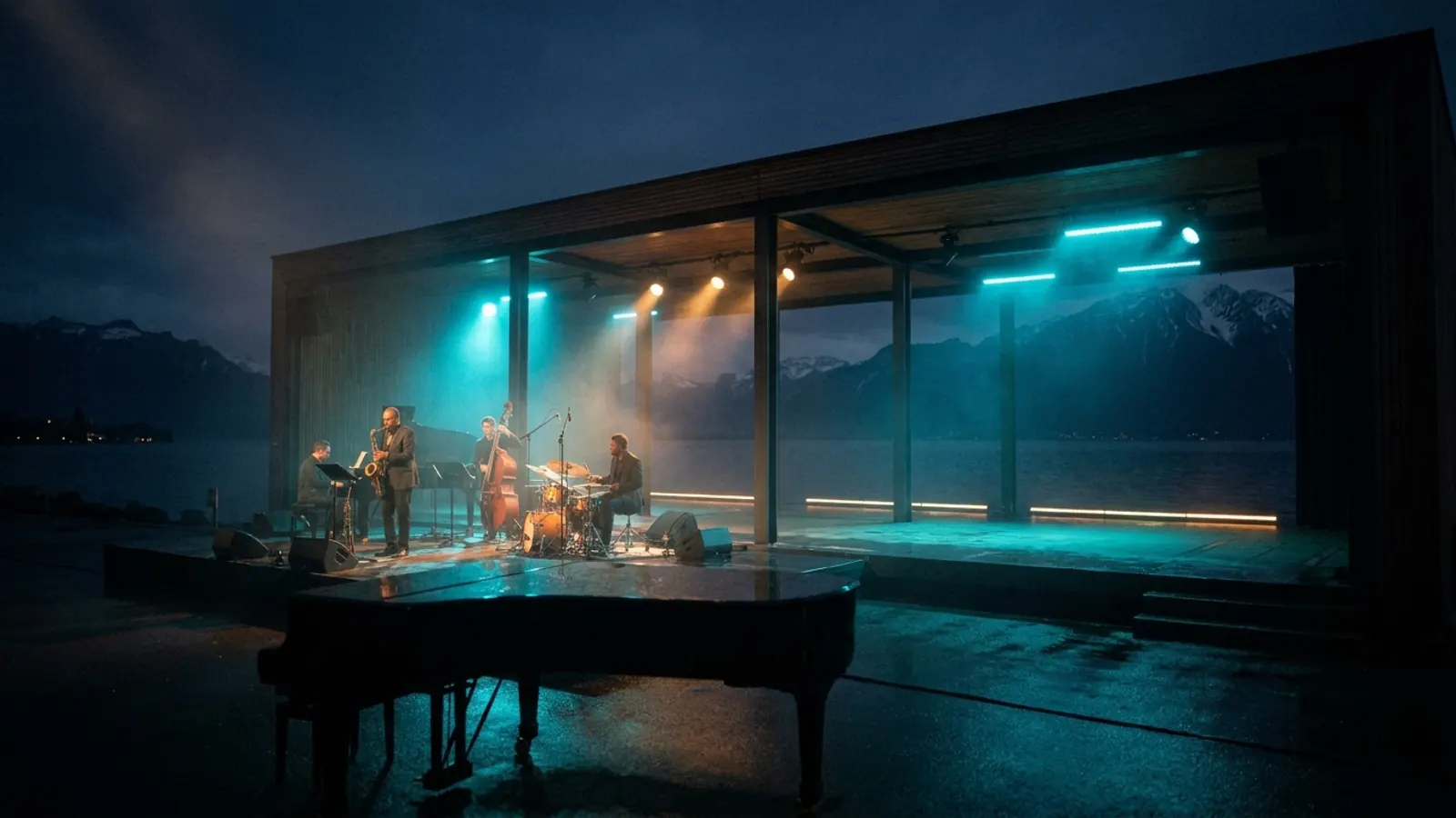 Escenario de festival de noche: Crea tu pack de quiz musical del 60 aniversario del Festival de Jazz de Montreux con Hitify (estilo Hitster)