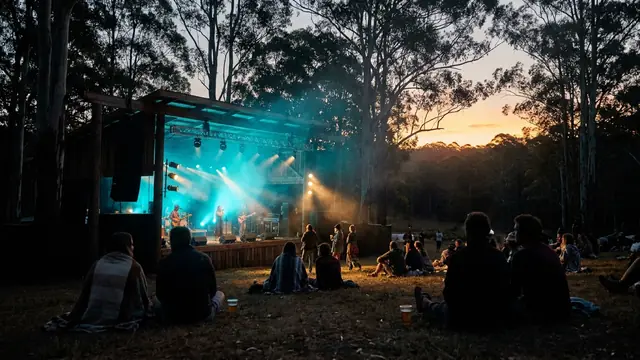 Festivalbühne bei Nacht: Erstelle dein eigenes Splendour in the Grass 2026 Musikquiz-Paket (Hitster-Style) mit Hitify