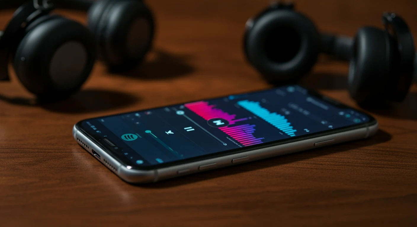 音乐问答中，手机上的Spotify应用就摆在Hitster卡片旁边