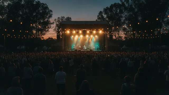 Country-Festivalbühne in der Dämmerung: Erstelle dein eigenes Strummingbird Musikquiz-Pack (Hitster-Style) mit Hitify
