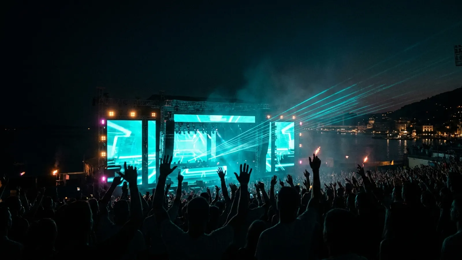 Scène de festival la nuit: Cree ton propre pack quiz musical Ultra Europe 2026 avec Hitify (style Hitster)