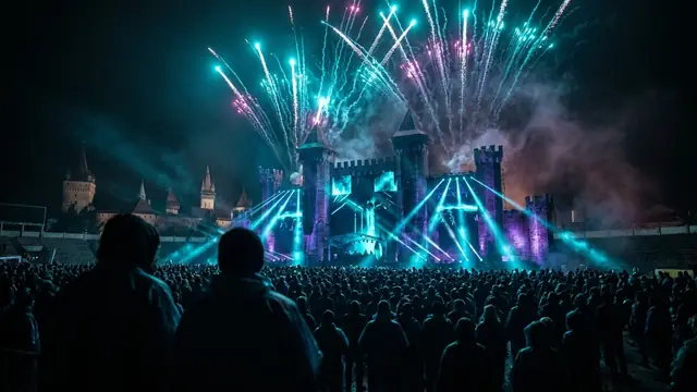 Festivalbühne bei Nacht: Erstell dein eigenes Untold Festival 2026 Musikquiz-Pack (Hitster-Style) mit Hitify