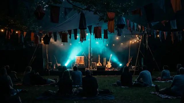 Festivalbühne bei Nacht: Erstelle dein eigenes WOMAD 2026 Musikquiz-Paket (Hitster-Style) mit Hitify