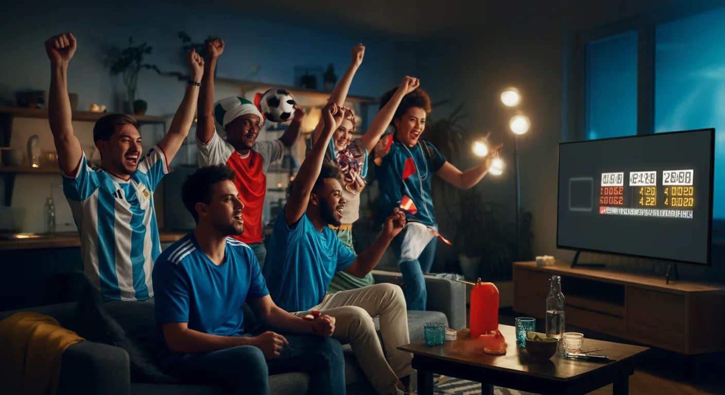 Amis qui encouragent et regardent le football ensemble lors d'une fête de la Coupe du Monde